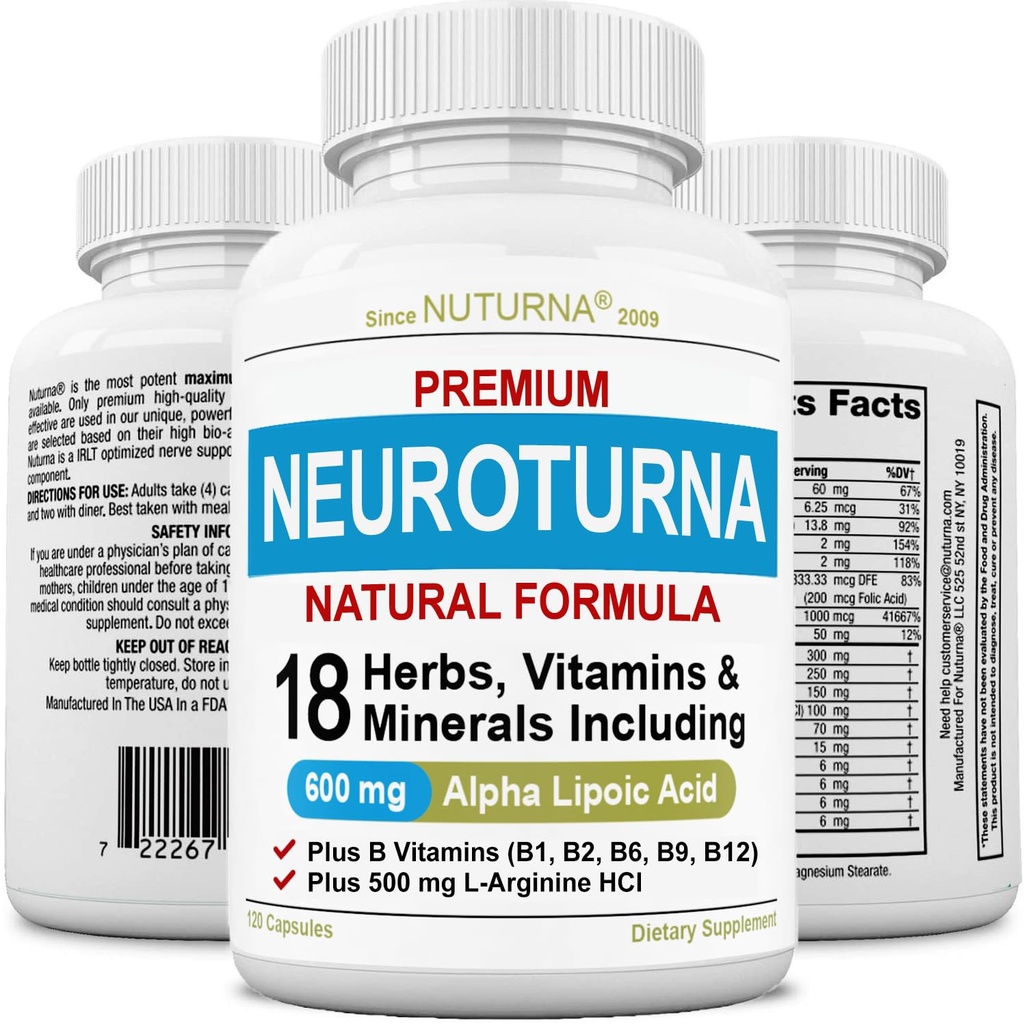 Neuropatia Support Nerve Supplement z 600 mg czystego kwasu lipoinowego Alpha - Formuła maksymalnej mocy, Fortify Nerves w palcach, Ręce, Toes, & Stopy - Najlepsze wsparcie ulgi obwodowej - 120 Kapsułki