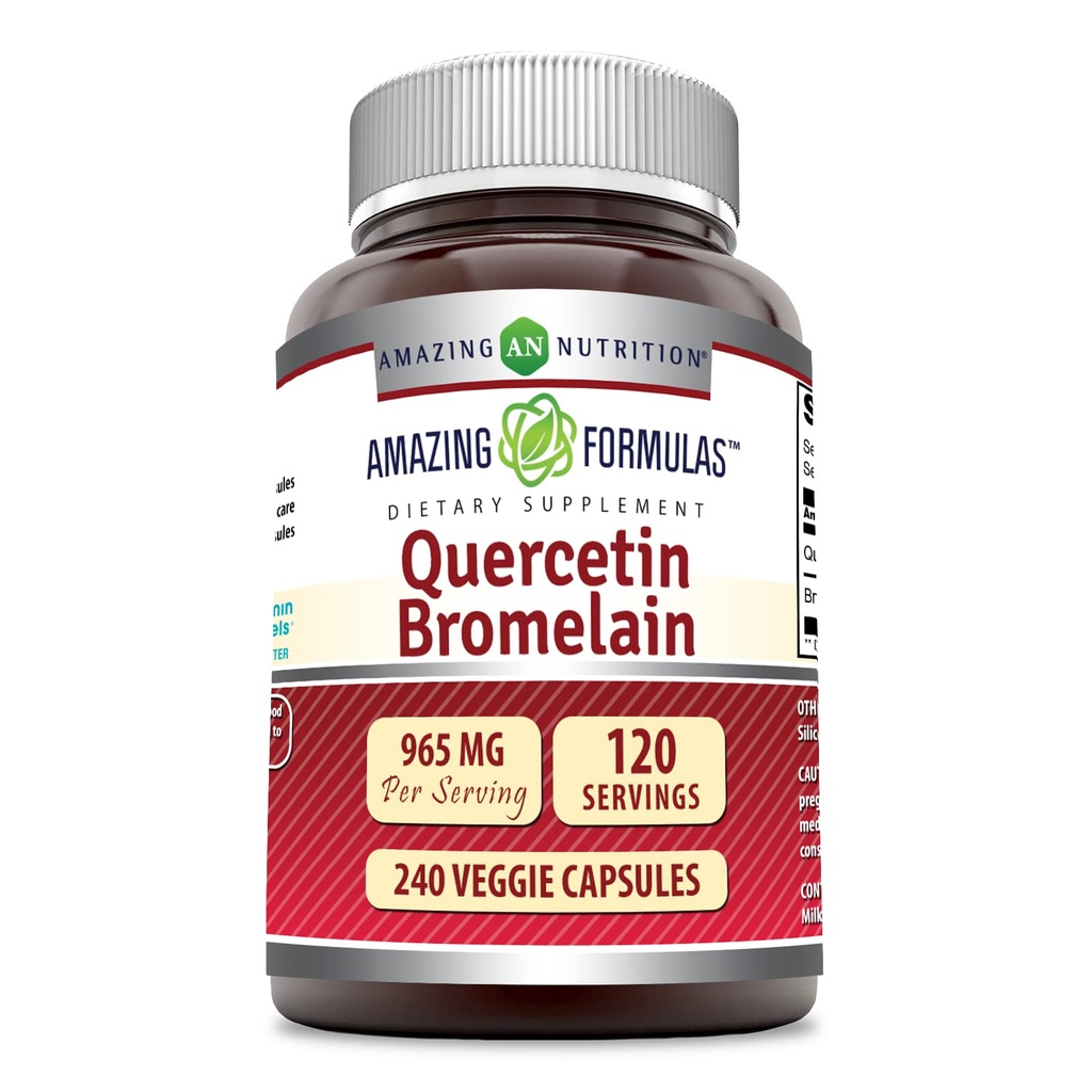 Amazing Nutrition Quercetin 800 Mg z Bromelain 165 Mg Veggie Suplement kapsułki 124; Non-GMO XI124; Gluten Free XI124; Made in USA XI124; Nadaje się dla wegetarian (240 Count)
