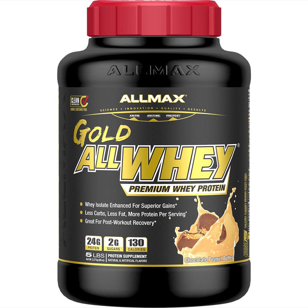 ALLMAX Gold ALLWHEY, Czekoladowy masło orzechowe - 5 lb - 24 Gramy białka na miarkę - Gluten Free, Niskie węglowodany i niski cukier - ok. 71 Służenie