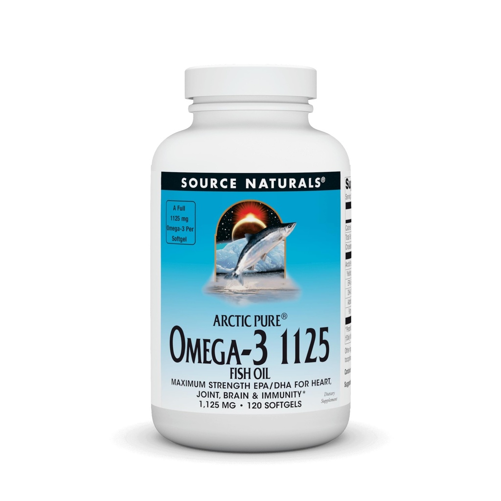 Źródło Naturals ArcticPure Omega-3 Fish Oil 1125mg Ultra Pottency Maximum Strength EPA + DHA for Heart, Joint, Brain & Immune Health - 120 Softgels