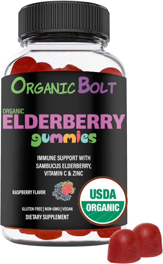 USDA Organic Elderberry Gummies - High Potency 150mg Organic Elderberry Gummies for Adults & Kids with Vitamin C & Zinc - Immune Support Gummies - Vegan, Gelatin & Gluten Free - 60 Count