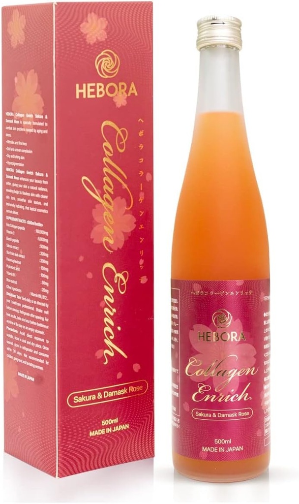 Collagen Enrich Japan - 160,000mg Marine Collagen Peptide + 112 Enzym Peptide Vegie + Damask Rose Liquid Drink Poprawa paznokci skóry i połączeń (Butelki 16.9 fl oz - 500ml)