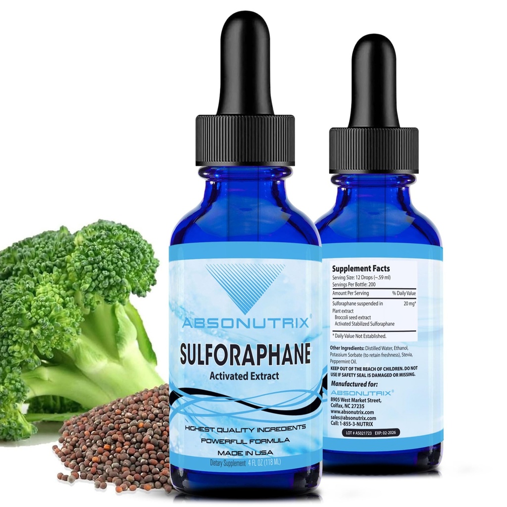 Absonutrix Aktywowany i Stabilizowany Sulforaphane, 20 mg, 200 Służenie, Pomaga funkcji kognitywnej, Pomaga spowolnić w starzeniu, Trzecia strona Tested, Easy Absorption, GMP- Certified, Non-GMO, Made in USA,