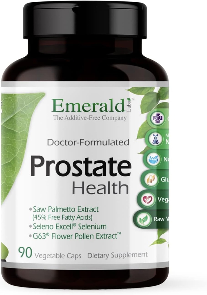 EMERRALD LABS Prostate Health - Prostate Support Supplement with Saw Palmetto, Lycopene, Stinging Nettle & More * - Vegan & Gluten- Free - 90 Kapsułki warzyw (30- Day Supply)