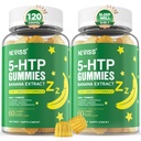 5- HTP Gummies + GABA - Melatonina Free - Relaxation Gummies with Banana Extract, L- Theanine, L- Tryptofan, Witamina D3 dla zdrowego cyklu odpoczynku & Rytm Circadian, Funkcje mózgu i Relax mięśni, Opakowanie 2