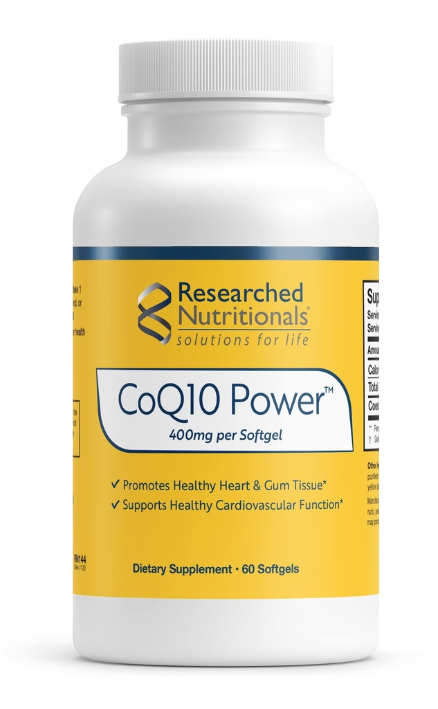 Badania odżywcze CoQ10 400mg Softgels for Heart Health - Therapeutic- Strength Coenzym Q10 Supplement - Wsparcie naturalnej energii i funkcji immunologicznej, Promowanie zdrowej gumy tkanek (60 Softgels)