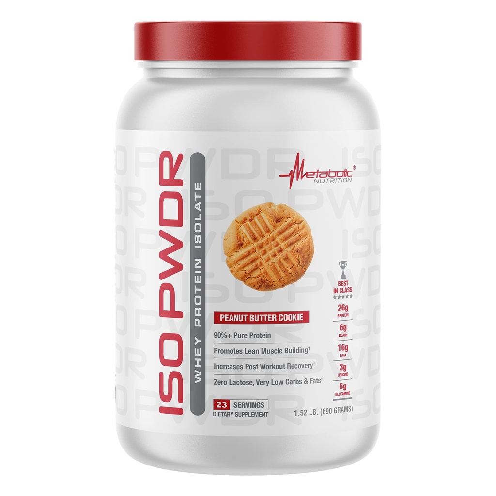 Metaboliczne Żywienie Białko serwatki Izolacja ISO PWDR Masło orzechowe Cookie, 1.54lb, 23 Słupki, 26 g Białko, Szybkie spożywanie, Zero węglowodanów, Pyszny aromat, Bardzo niskie węglowodany i tłuszczu, Zero Laktoza