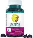 NEURIVA Brain + Energy Gummies, NEURIVA Brain Supplements for Focus and Concentration with Neurofactor, Witamina B12 & Kofeina for an Energy Boost *, 75ct Natural BlackBerry