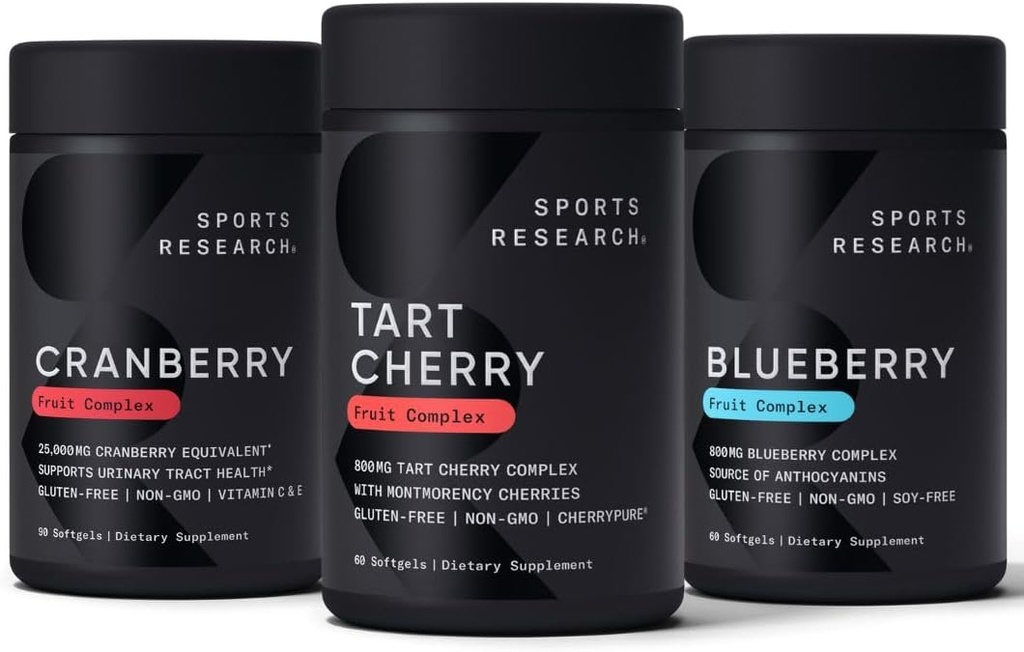 Sports Research Tart Cherry Concentrat (z Montmorency Tart Cherries), Cranberry Fruit Complex (z Pacran & Vitamin C & E) & Whole Fruit Blueberry Concentrat (z Organic Blueberries)