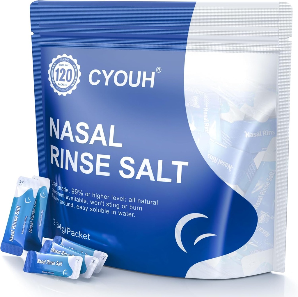 120PCS Sól solna Pakiety Sinus Nasal Rinse dla Neti Pot, Indywidualnie zapakowane 2.34G System nawadniania mycia nosa Oczyszczacz nosa Sól