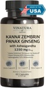 VINATURA Kanna Zembrin Sceletium Tortuosum - 50mg Kanna / Serving, with Ashwagandha, Ginseng * Brain Health, Stress Relief Support * Panax Ginseng 80% Ginsenosides Ashwagandha Capsules 10% Withanolides