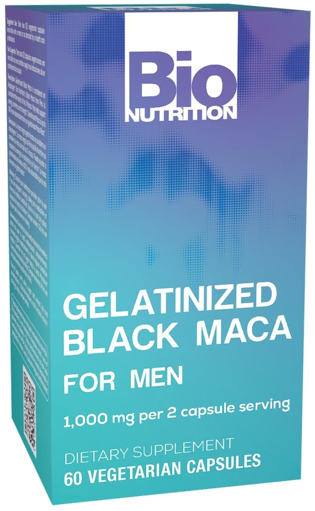 Bio Nutrition Żelatynizowany czarny Maca 60 Kapsułki wegetariańskie 124; 1500 mg na serwowanie 124; Energy Boost 124; Wapnia 124; Magnezu 124; Fosfor