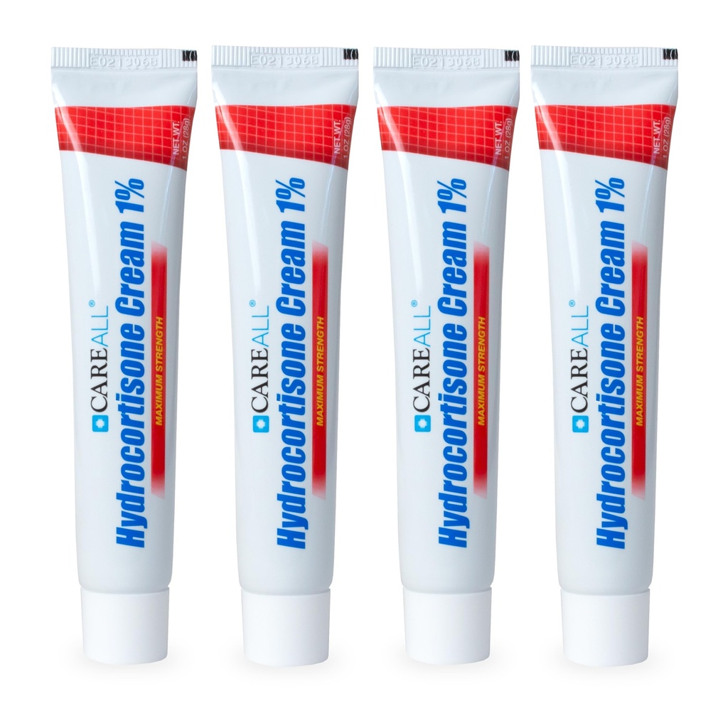 CareAll Hydrokortyzon 1%, 1oz Tube (Pack of 4), Maximum Strength Anti- Itch Cream, Relief from Sartching and Redness from Bug Bites, Eczema, Łuszczyca, Poison Ivy, Oak i Sumac