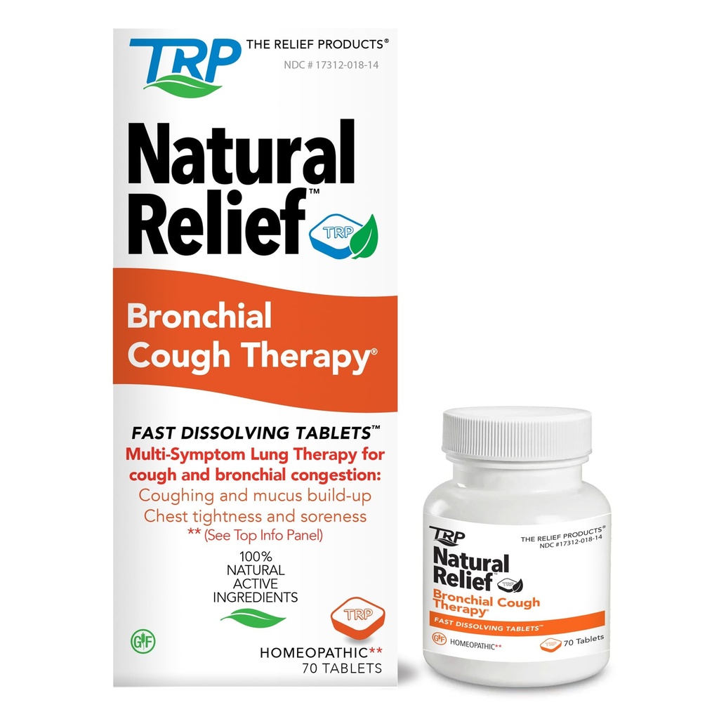 The Relief Products Bronchial Cough Therapy Szybkie rozpuszczanie tabletek - 100% Natural Active Ingredients - 70 Count