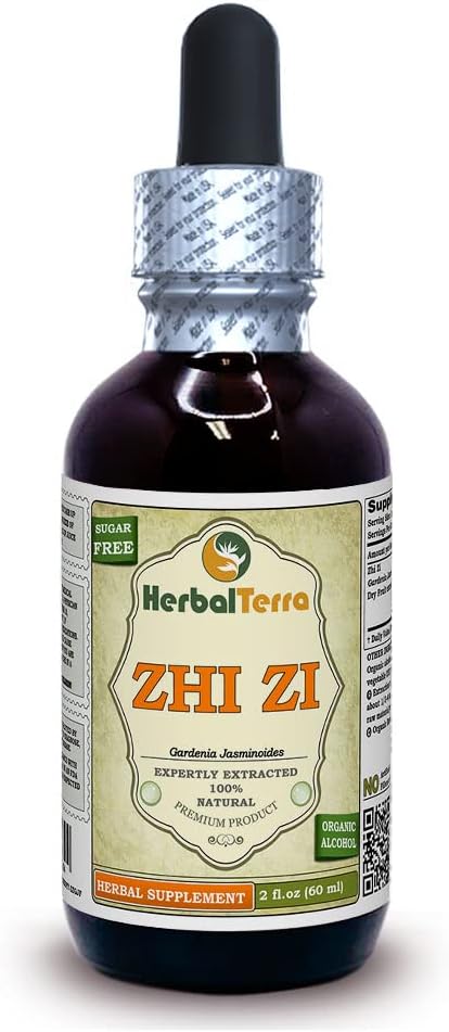 Zhi Zi, Gardenia (Gardenia Jasminoides) Tincture, Organic Dried Frue Liquid Extract (Nazwa marki: HerbalTerra, Proudly Made in USA) 2 fl.oz (60 ml)