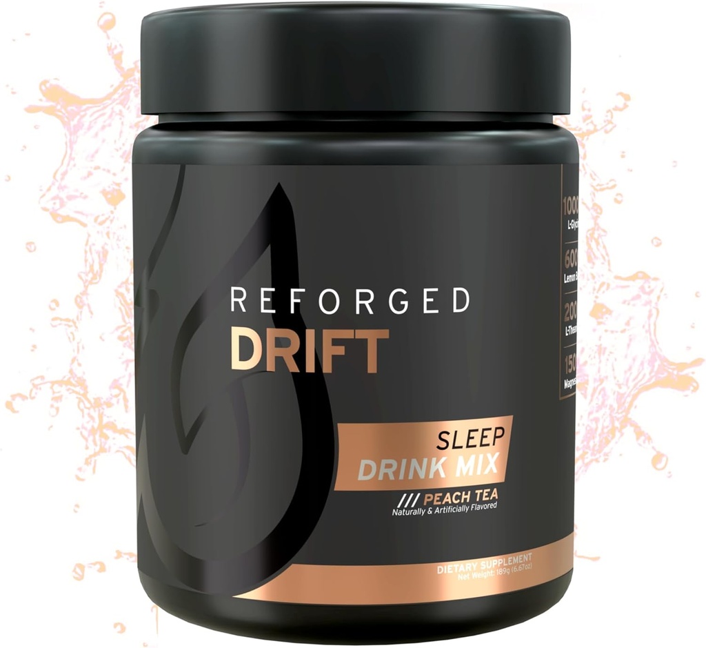 Drift Sleep Drink Mix - Schłodzony Magnezu Proszek Sleep Suplement Aid - Melatonina Sleeping Powder Suplement z Magnezu, Lemon Balm, L- Theanine, L- Glicyna - Peach Tea, 30 Servings