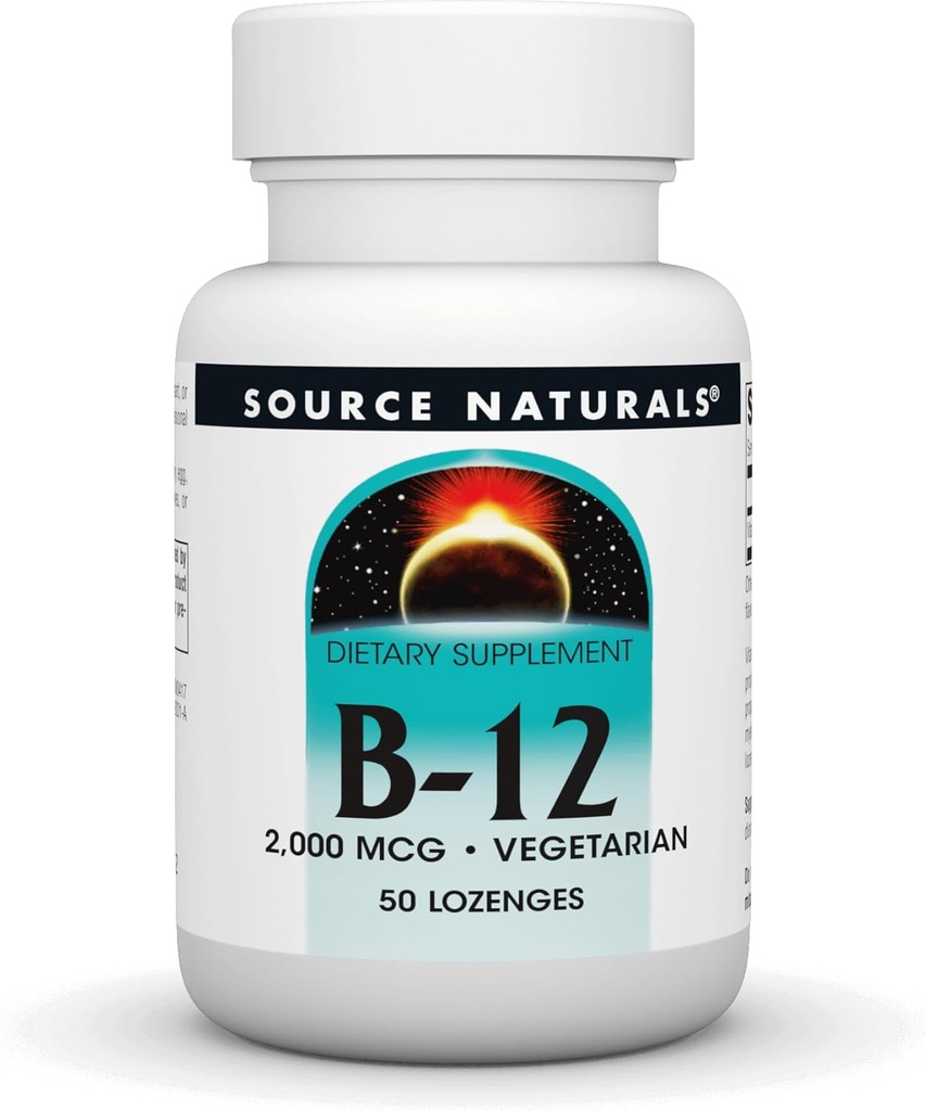 Źródło Naturals Witamina B- 12, 2000 mcg wspiera produkcję energii - 50 Lozenges