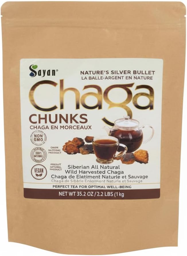 Sayan Syberyjski Pure Raw Chaga Grzyby z Black Top Crust 35.2 Oz / 2.2 lb - Premium Wild- Harvered Antioksydant Tea for Immune Support, Focus and Digestive Health - Non-GMO