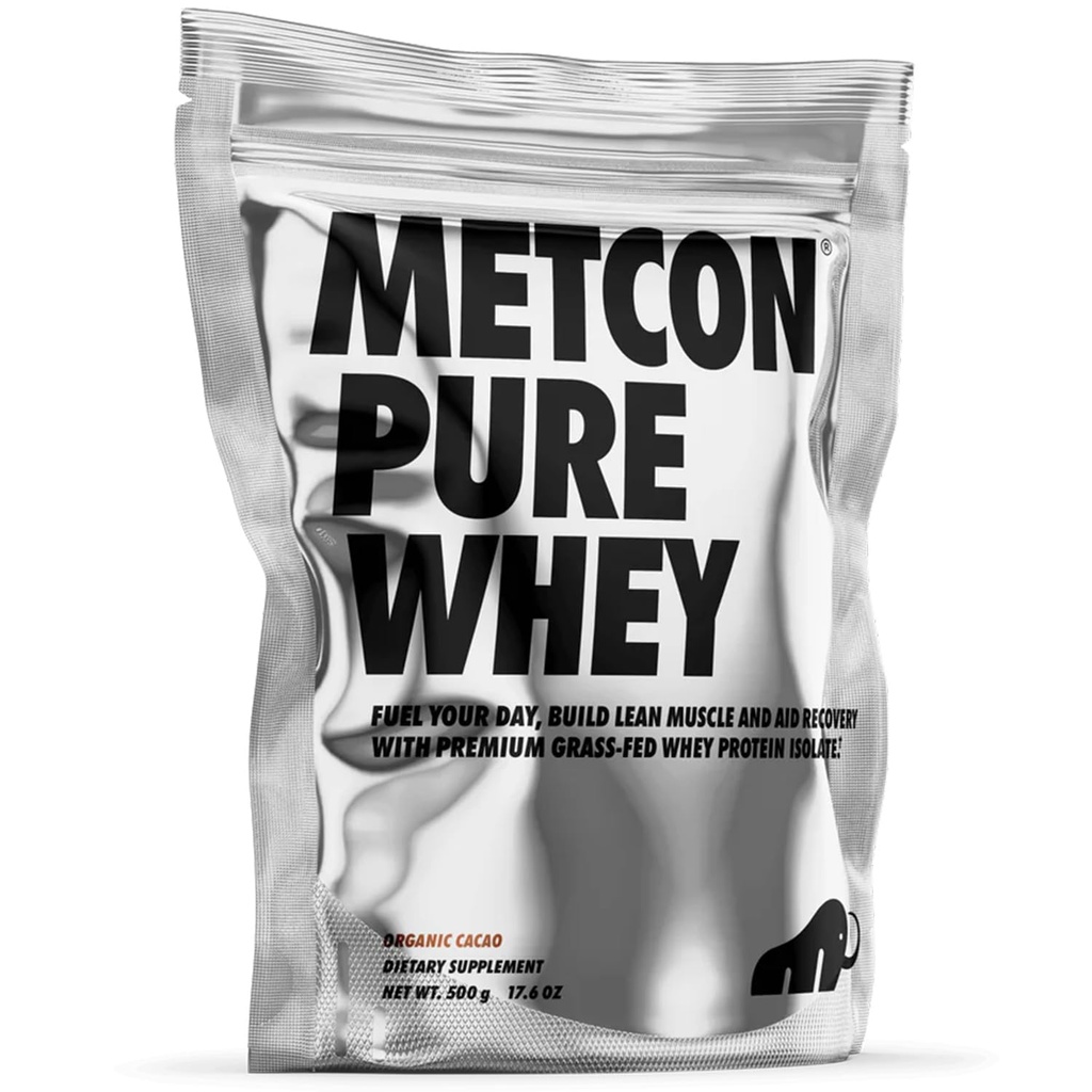 MetCon izolat białka serwatki - Premium Grass- Fed izolat białka serwatki proszku z 5 All- Naturalne składniki, No Fillers, Organic Cacao Flavor (500g)