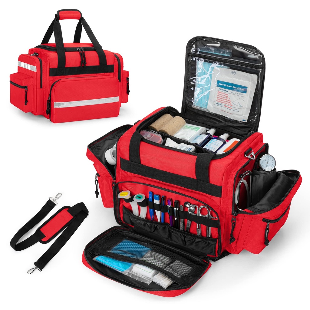Damero Professional Medical Bag Pusty, Pierwszy Responder Trauma Bag z usuwalnymi dywanikami do domu opieki zdrowotnej, EMT, EMS, Czerwony (tylko worek)