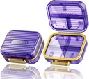 Acedada Small Pill Box, Travel Pill Organizer, Compact 7-Compartment Moistureproof Pill Case for Purse, Chic Daily Pill Container, Portable Medicine & Vitamin Holder for Fish Oil & Supplements, Purple