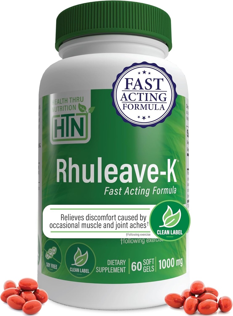 Health Thru Nutrition Acute Formula XI124; Rhuleave- K 1000 mg Curcumina, Boswellia i Black Sesame Seed Oil XI124; Joint and Muscle Fast Acting XI124; Clinically Studied XI124; Non-GMO (opakowanie 60)