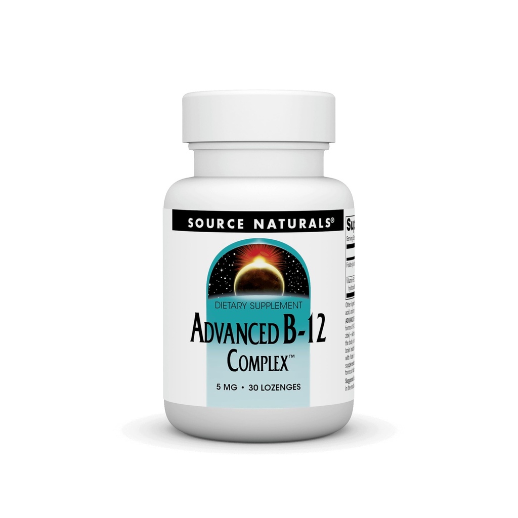 Źródło Naturals Product Image Advanced B- 12 Complex, Promotes Normal Folic Acid Metabolic *, 5 MG - 30 Lozenges