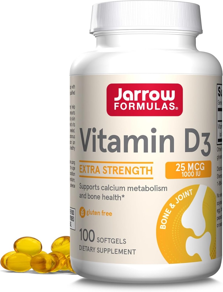 Jarrow Fixas Witamina D3 25 µg, Suplement diety, kości i stawów, Wsparcie dla zdrowia immunologicznego i metabolizmu wapnia, 100 Softgels, 100 Day Supply