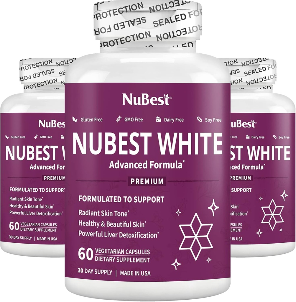NuBest White - Wspiera piękną i promienną skórę z Glutathione, ekstrakt Thistle mleka, L- Cysteine, Precious Herbs i witaminy (3 Pack)