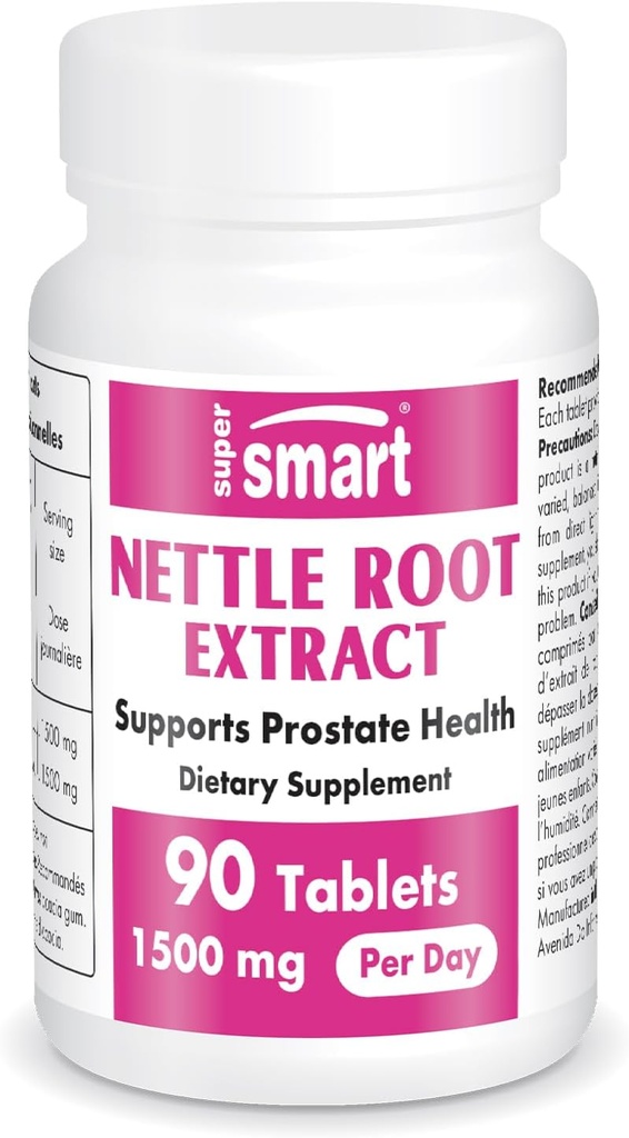 Supersmart - Nettle Root Extract 1500 mg per Day - Extract of Stinging Nettle Root - Support Healthy Urnary Tract - Prostate Supplements for Men 's 124; Non-GMO - 90 Tablets.