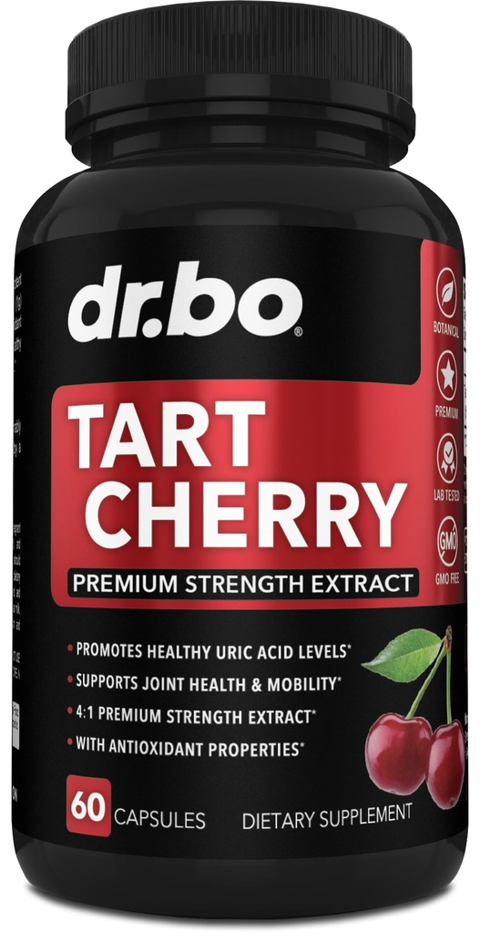 Tart Cherry Extract Suplement Kapsułki - Oczyścić Flush kwasu moczowego Czysty przeciwutleniacz Pigułki do wsparcia odpoczynku - Tart Cherry Kapsułki Antocyjaniny Suplementy Ultra Czyste Wiśnie Witaminy Koncentrat Pigułka