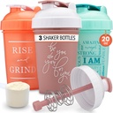 GOMOYO [3- Pack] 20- Ounce Shaker Butelka z Action- Rod Mixer XI124; Butelka Shaker Protein z Motivational Quotes XI124; Butelka Shakers for Protein Shakes są BPA Free i zmywarka bezpieczne 124; Koral, Mint, & Rose