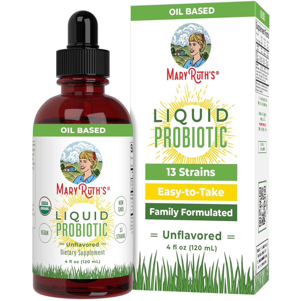 MARYRUTH 's Organic Probiotic Liquid Probiotic for Ages 4 + Between 124; 2 Billion CFU Between 124; 13 Probiotic Strains Between 124; Gut Health & Digestive Support Between 124; Gas & Bloating Support Between 124; Vegan Bethen 124; Gluten Free Between 124; Travel- Friendly Between 124; 40 Servings
