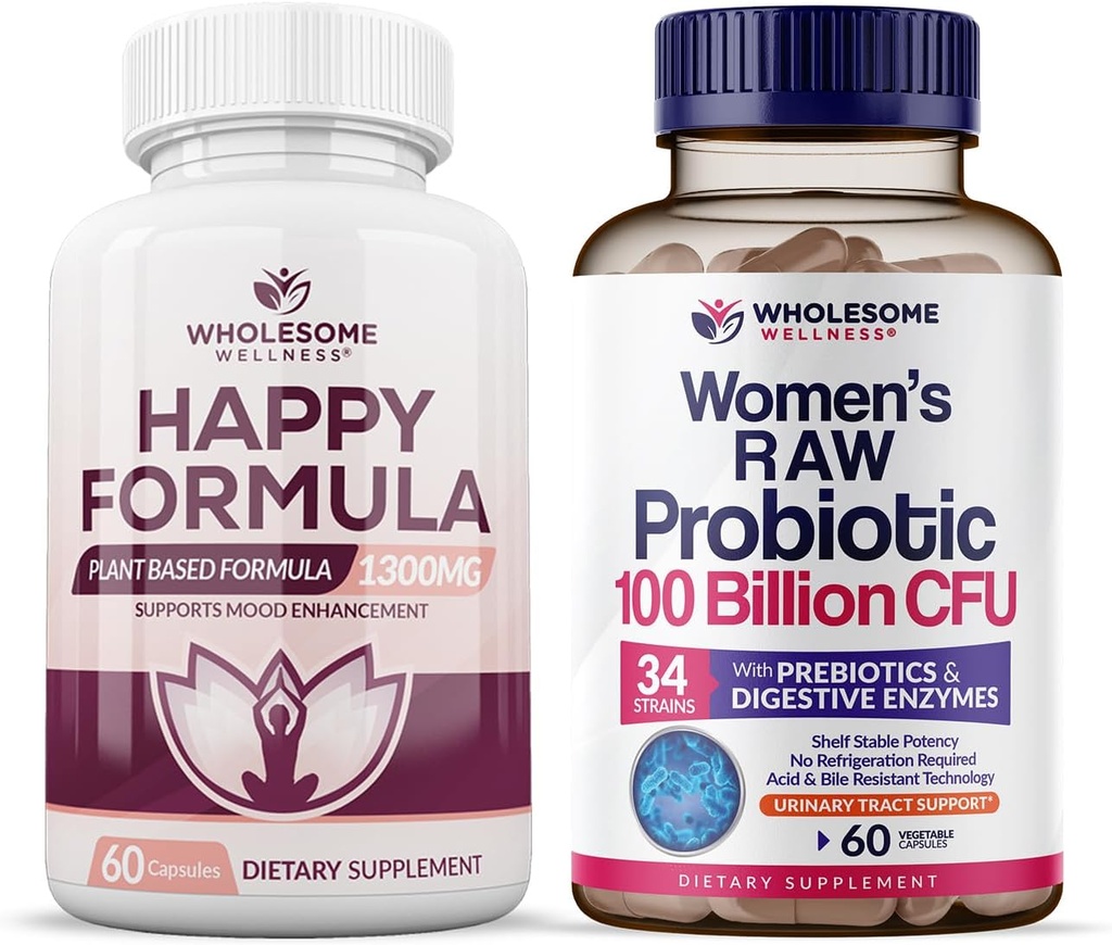 Zdrowy Wellness Szczęśliwa Formuła Naturalna Formuła Relief Suplement + Dr. Spreparowane Probiotyki Surowe dla kobiet 100 Miliard CFU Bundle