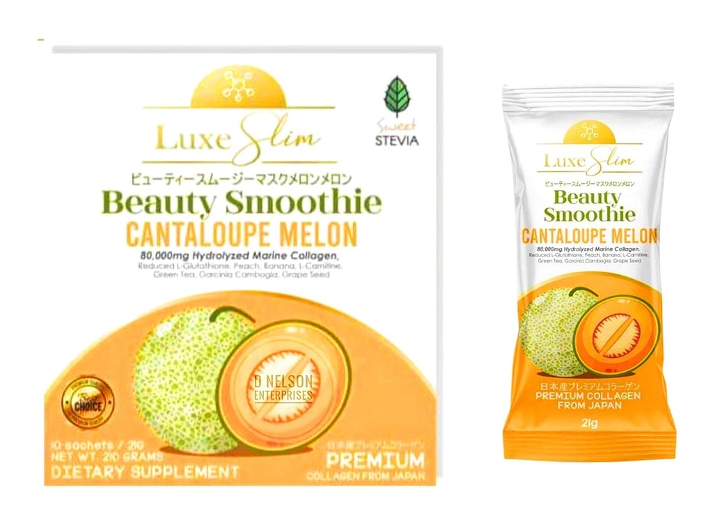 Beauty Smoothie Cantaloupe Melon, 80,000mg Zhydrolizowany Kolagen Morski, 21gx10 Sachets, 7.4075 Ounce