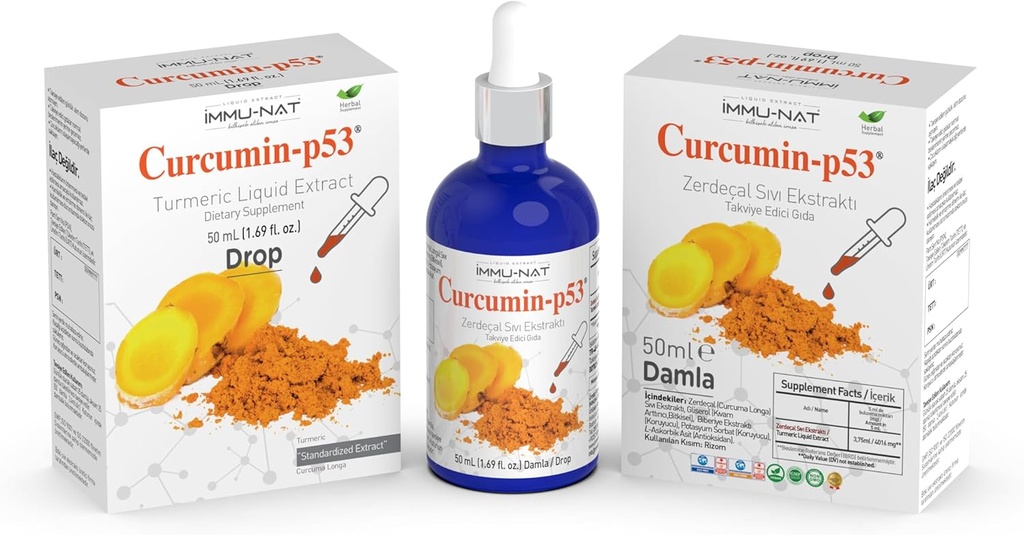 Kurkumina kurkumin- P53 Wyciąg płynny kroplowy - Suplement ziołowy, Znormalizowany - Wzmocniona absorpcja odporności - 50 ml