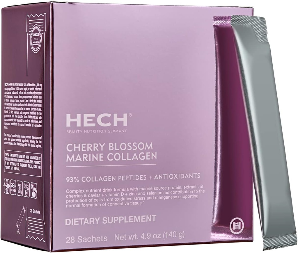 Cherry Blossom Marine Collagen - Drink Sachets for Youthful Glow z 4,600 mg Marine Collagen i antyoksydant Matrix z naturalnych ekstraktów roślin