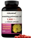 NatureBell Wieczorna Primrose Oil z Black Cohosh, 1,300mg Per Serving, 300 Mini- Softgels Between 124; Zimny Pressed Seeds, Retains 130mg GLA for Womens Health & Skin Care Support - Hexane Free, Non-GMO