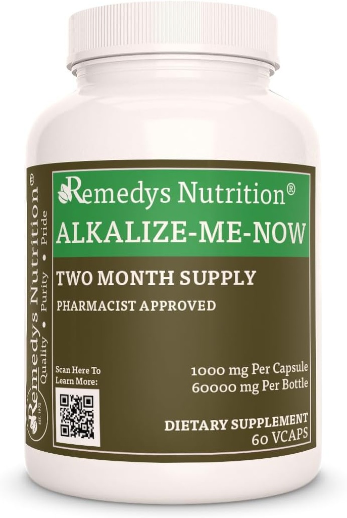 Remedy 's Nutrition Alkalize Me Now 124; 1000 mg, 60 Vegan kapsułki Ziołowe suplementy diety 124; Dwa miesiące dostaw