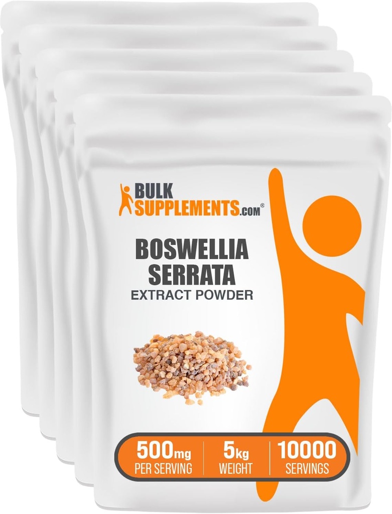 BulkSupplements.com Boswellia Serrata Extract Powder - z Frankincense Resin, Boswellia Serrata Powder - Herbal Supplement, Gluten Free, 500mg na jedną porcję, 5kg (11 funtów) (Opakowanie 5)