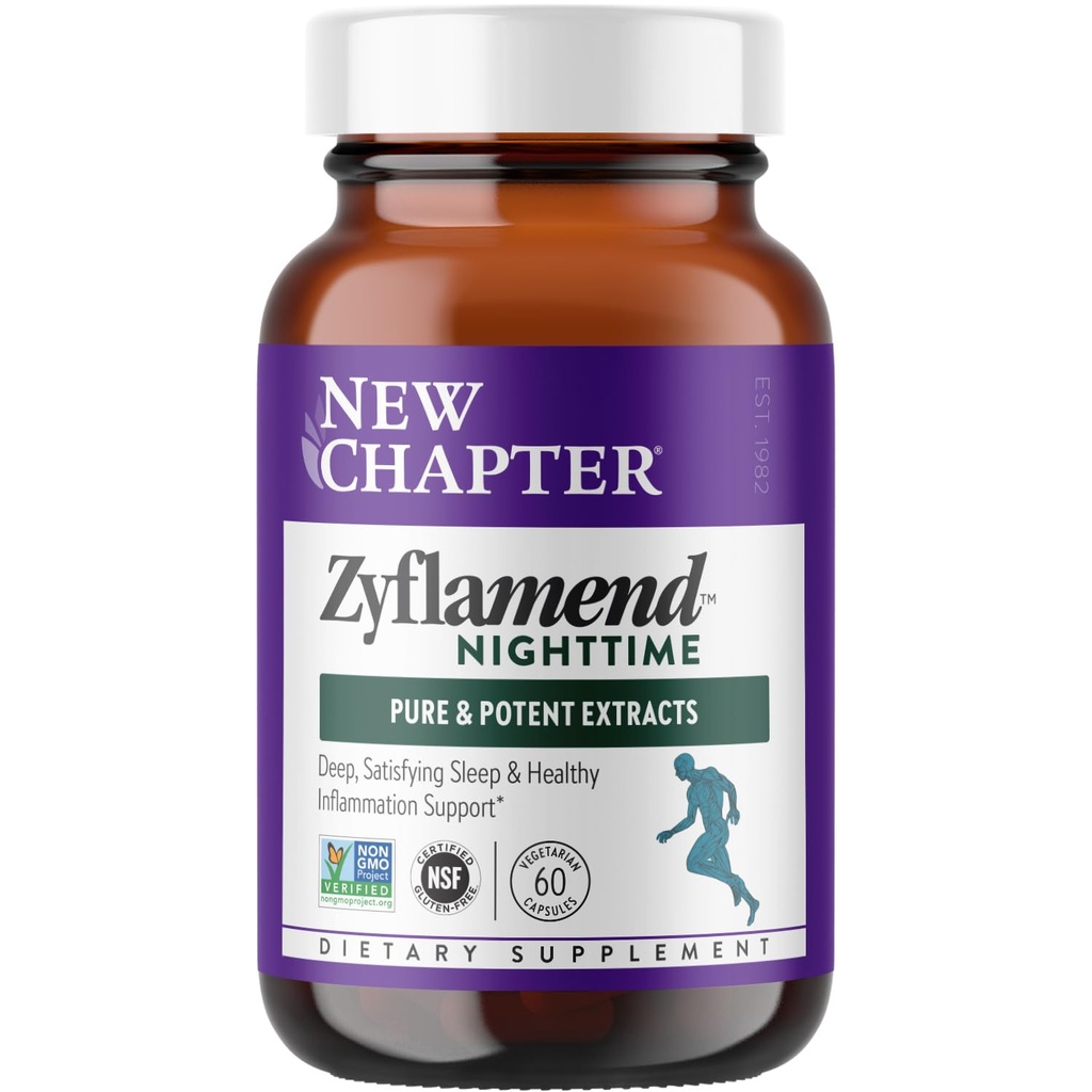 Nowy rozdział Sleep Aid - Zyflamend Night for Sleep Support with Turmeric + Valerian Root + Lemon Balm + Święty Basil, Kapsułki wegetariańskie, 60 Hrabia