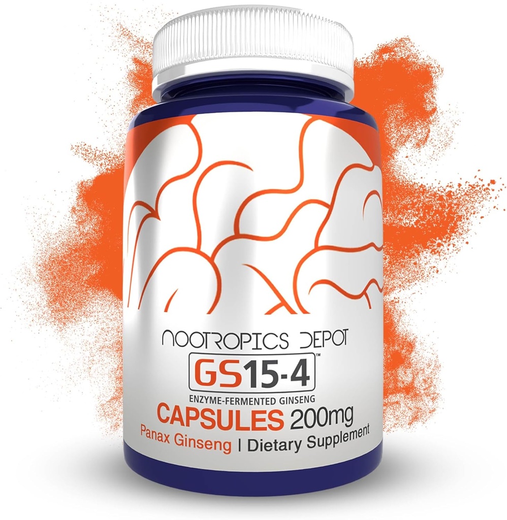 Nootropics Depot GS15- 4 Panax Ginseng Extract Kapsułki 124; 200mg 124; 30 Count 124; Adaptogen Supplement Supplement 124; Ayurveda Herb Supples 124; Wspomaga zdrowe poziomy stresu