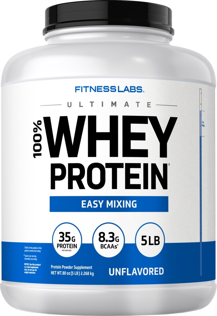 Fitness Labs Serwatka w proszku Białko Unflavored 124; 5 funtów 124; 80 oz 124; Easy Mix Ultimate Supplement Amend124; Non- GMO, Gluten Free