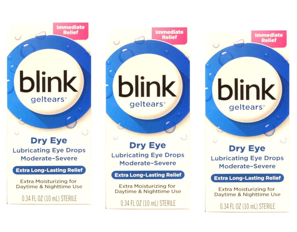 Blink GelTears smarowanie oczu krople do suchego oka, ulga bardzo długowieczna, formuła nawilżająca, umiarkowany do ciężkiego suszenia, 0,34 fl oz (Opakowanie 3)