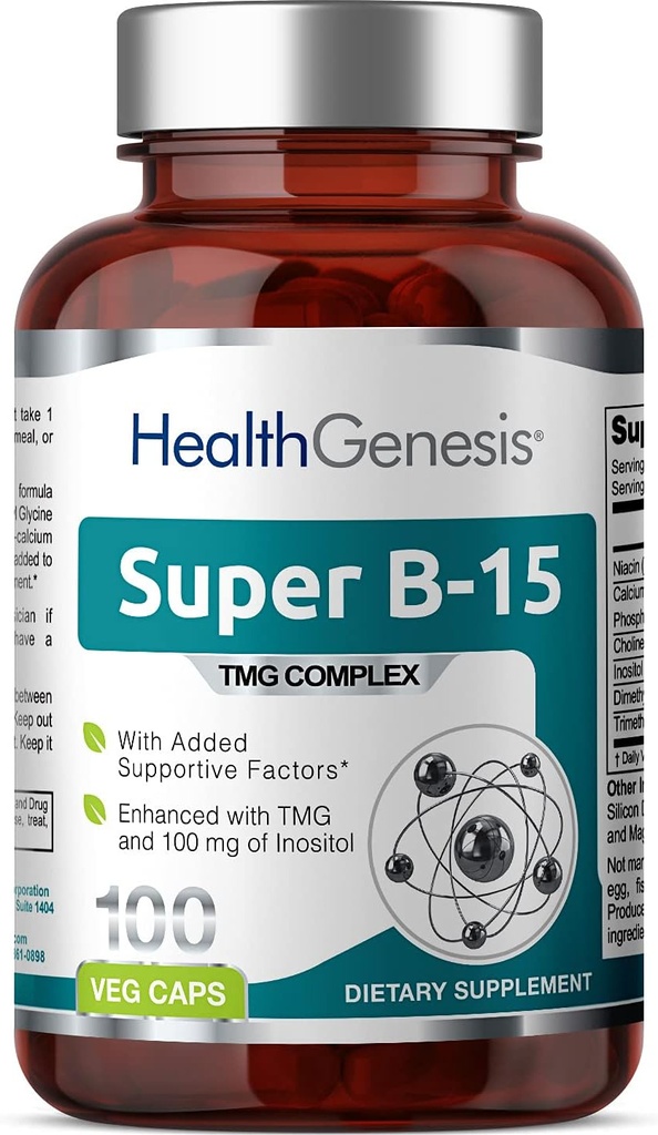 Super B- 15 100 Vcaps - Niacyna Wapnia Cholina Inozytol DMG TMG - Wspiera zdrowe poziomy energii tlenowej
