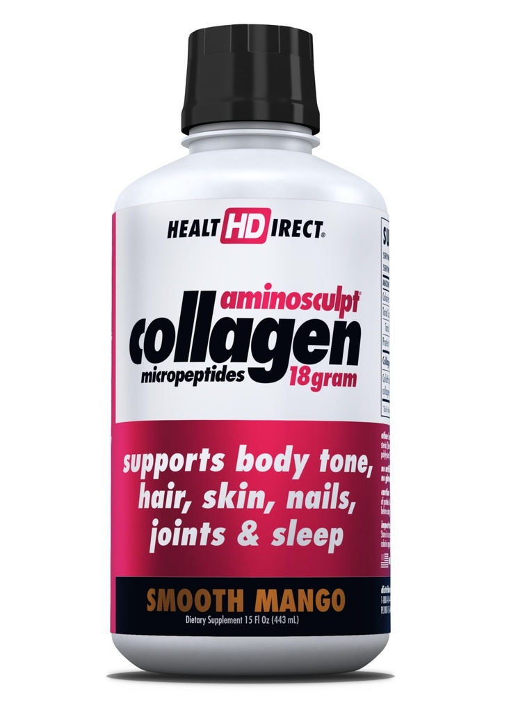 ZDROWIE BEZPOŚREDNIE AminoSculpt Sugar-Free Colagen Supplement - Wysokiej mocy Medical- Grade Protein for Hair, Skin, Nails & Joints, Grass- Fed, Non-GMO, Liquid Collagen - Smooth Mango - 15 Fl Oz