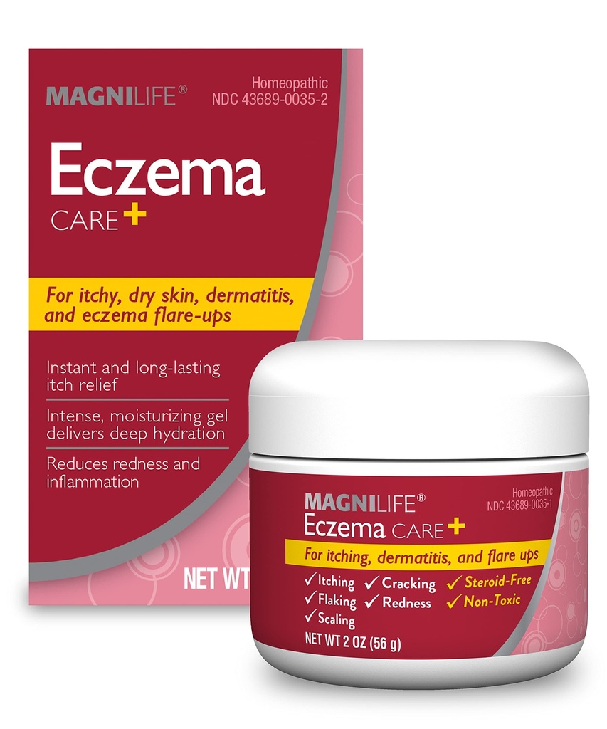 MagniLife Eczema Care +, Żel nawilżający na swędzenie, Sucha Skóra, Ostatnia ulga na zapalenie skóry i wyprysk - Naturalne składniki Aloe, Calendula & Tea Tree Oil - Steroid- Free, Paraben- Free - 2 oz