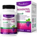 100% Natural Resveratrol - 1480mg Per Serving, 90 Kapsułek wegetariańskich, 99% Pure Trans- Resveratrol, Przeciwutleniacz do zdrowego starzenia, Wsparcie dla mózgu i serca