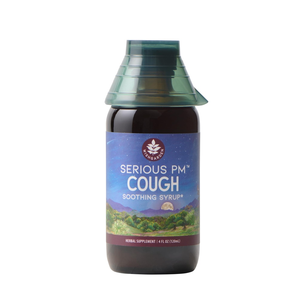 WishGarden Herbs Poważny kaszel PM Kojący Syrop - Naturalny ziołowy Nighttime Cough Supressant dla dorosłych z Mullein Leaf Calms Cough Reflex, Normalizuje Mucus Production, Wspiera Resteful Sleep, 4oz