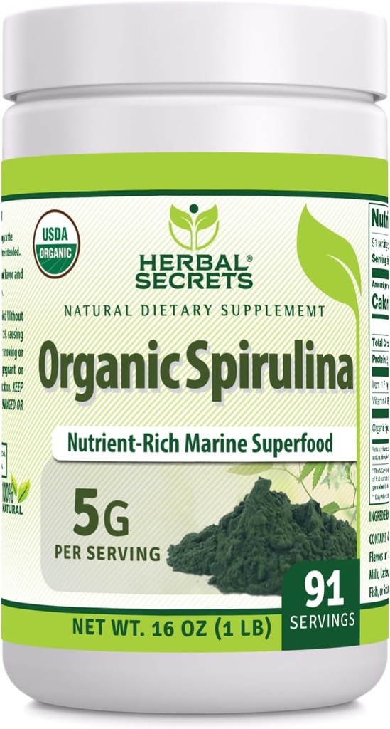 Herbal Secrets Organic Spirulina Proszek 16 Oz 124; Non-GMO Xi124; Gluten Free Xi124; Made in USA